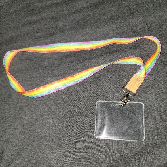 Rainbow Striped Lanyard With Card Holder - 19" - Picture 2 of 8